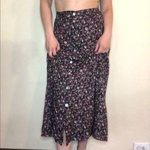 Vintage purple floral high-waisted midi skirt